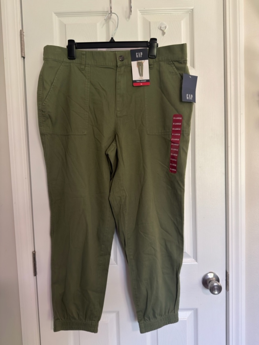 NWT GAP Green Twill Jogger Utility Pants Tapered Pockets Elastic Waist Women XL